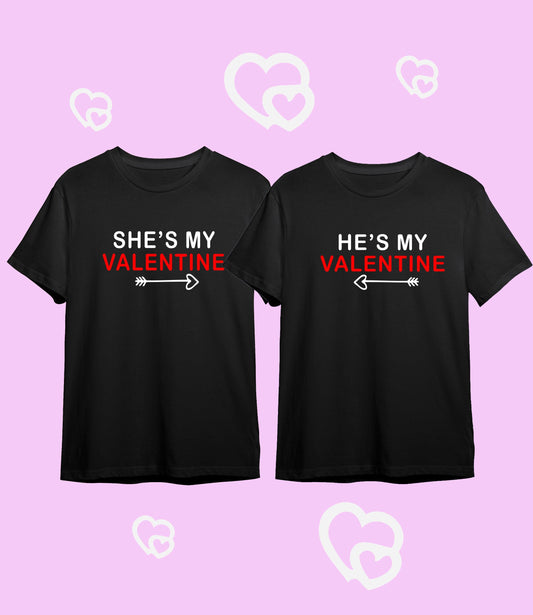 Matching Valentine's Day T-shirts, She's my & he's my Valentine, 100% cotton, multiple sizes available, unisex and ladies matching T-shirts
