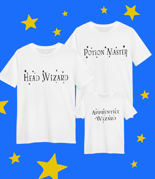 Matching Family Wizard T-shirts, 100% cotton, multiple sizes available for adults and kids, fun matching T-shirts, fun Family T-Shirts :)