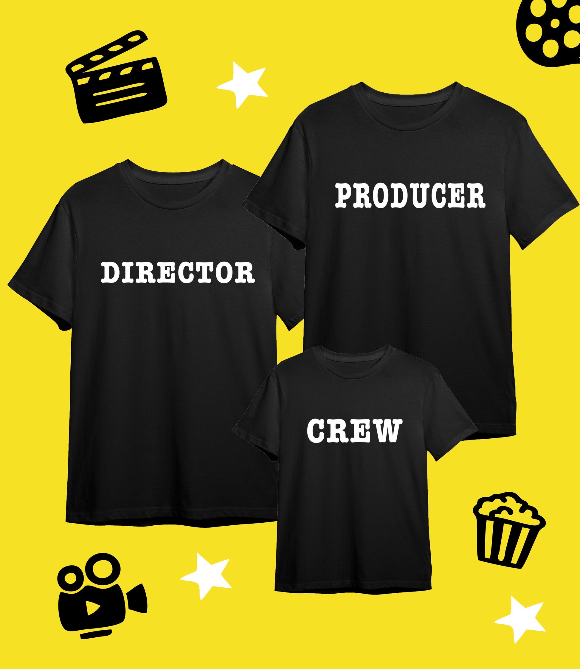 Matching Family movie T-shirts, Director, Producer, Crew, 100% cotton, multiple sizes available for adults and kids, fun matching T-shirts
