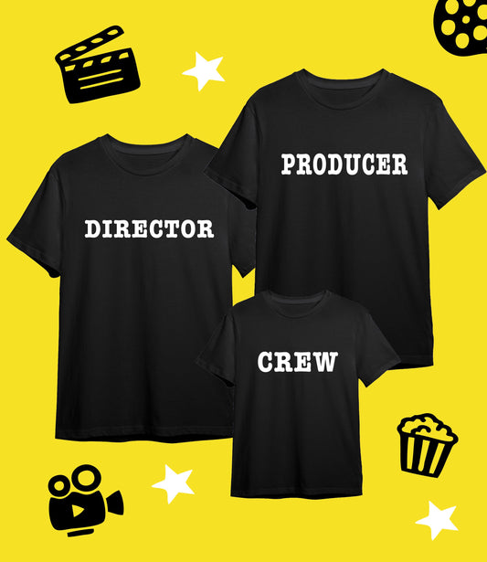 Matching Family movie T-shirts, Director, Producer, Crew, 100% cotton, multiple sizes available for adults and kids, fun matching T-shirts