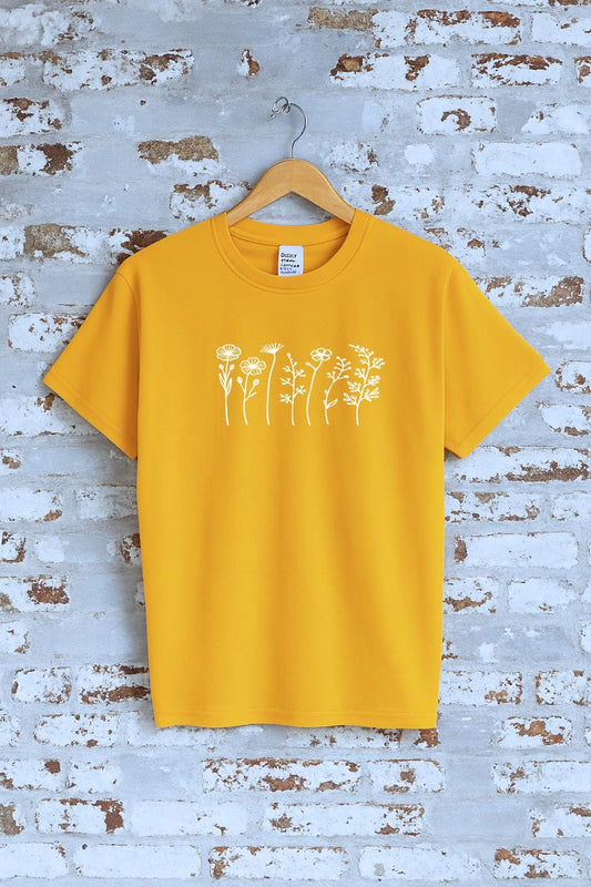 Wildflowers illustration print T-shirt, heavy cotton, unisex and women's sizes, spring, summer, flowers, garden, insta Shirt